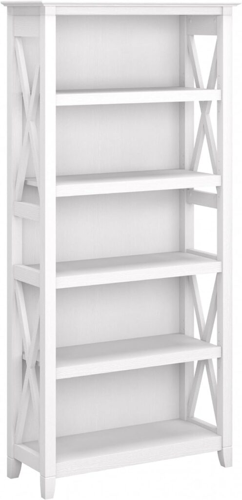 Bush Furniture Key West Bookcase Shelf | Open Bookcase in Pure White Oak | Farmhouse Display Cabinet for Library, Bedroom, Living Room, Office | Tall Accent Cabinet