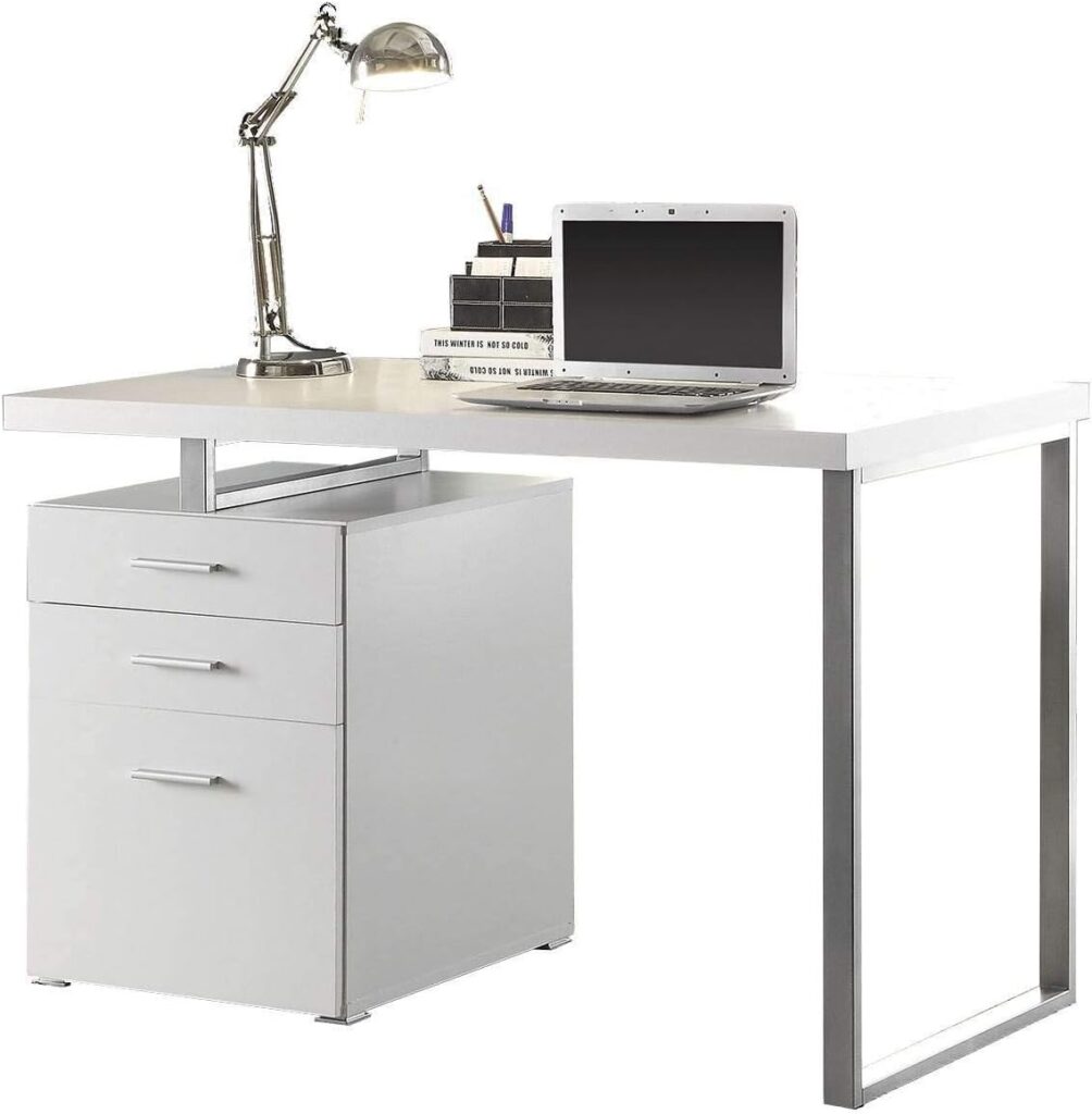 COASTER Furniture Brennan Modern 3 Drawer Home Office Writing Computer Desk Silver Metal Frame White Silver 800325