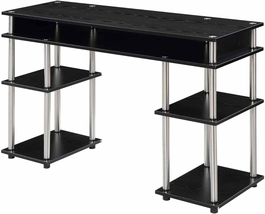 Convenience Concepts Designs2Go No Tools Student Contemporary Office Desk and Vanity with Shelves, 47.25 L x 15.75 W x 30 H, Black