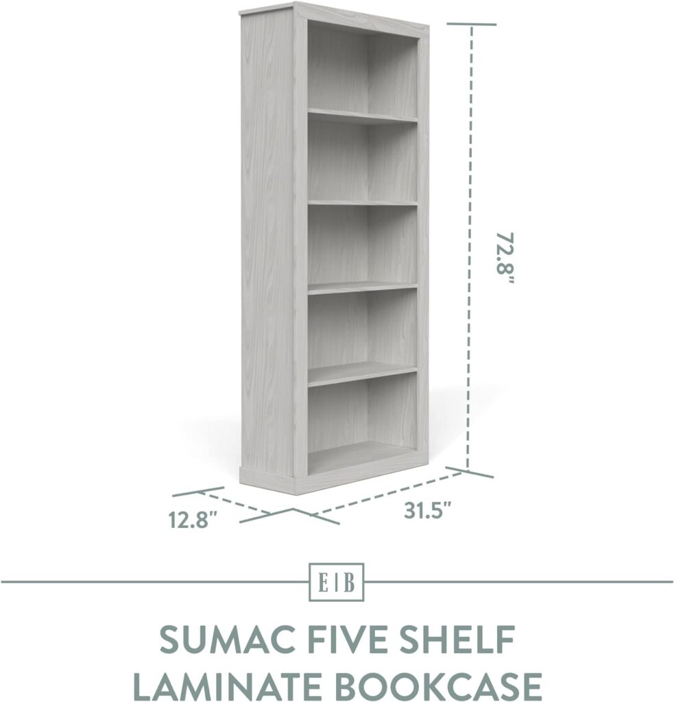 Edenbrook Sumac Bookcase, 5-Shelf Organizer for Bedroom Furniture or Home Office Furniture, Charcoal Bookshelf