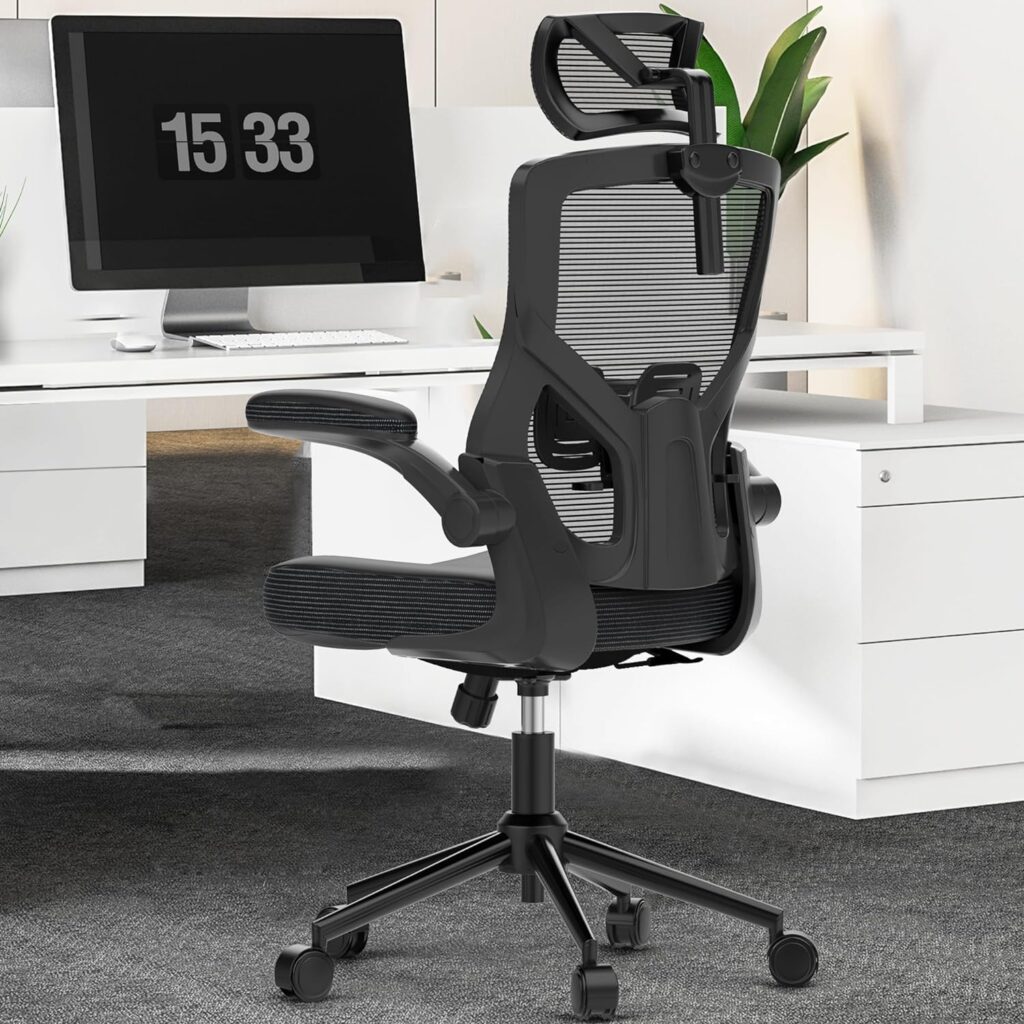 𝑯𝑶𝑴𝑬 𝑶𝑭𝑭𝑰𝑪𝑬 𝑪𝑯𝑨𝑰𝑹, Ergonomic Mesh Desk Chair, High Back Computer Chair- Adjustable Headrest with Flip-Up Arms, Lumbar Support, Swivel Executive Task Chair (Modern, Black)