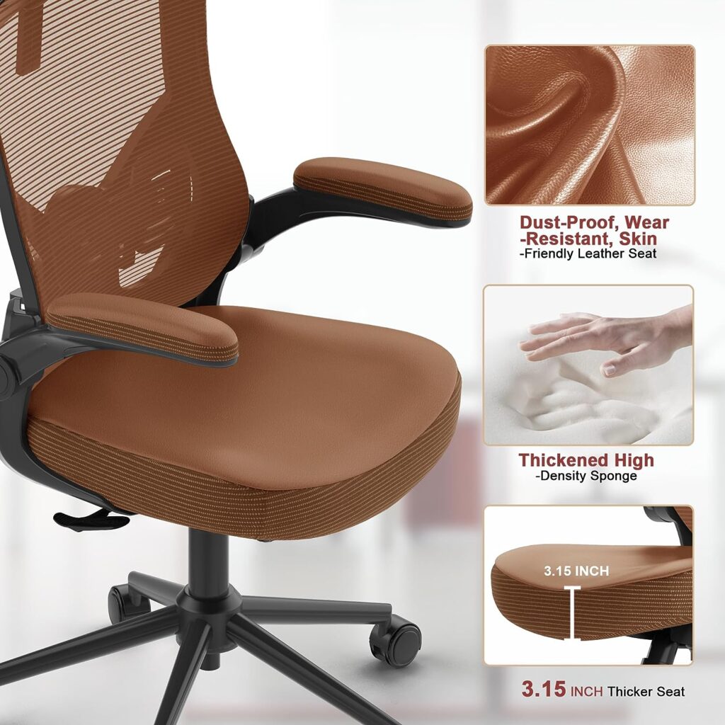 𝑯𝑶𝑴𝑬 𝑶𝑭𝑭𝑰𝑪𝑬 𝑪𝑯𝑨𝑰𝑹, Ergonomic Mesh Desk Chair, High Back Computer Chair- Adjustable Headrest with Flip-Up Arms, Lumbar Support, Swivel Executive Task Chair (Modern, Black)