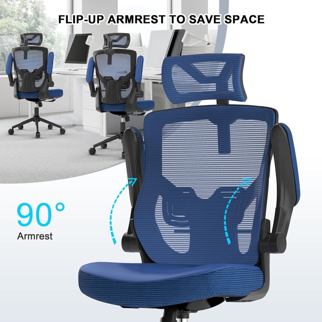 𝑯𝑶𝑴𝑬 𝑶𝑭𝑭𝑰𝑪𝑬 𝑪𝑯𝑨𝑰𝑹, Ergonomic Mesh Desk Chair, High Back Computer Chair- Adjustable Headrest with Flip-Up Arms, Lumbar Support, Swivel Executive Task Chair (Modern, Black)