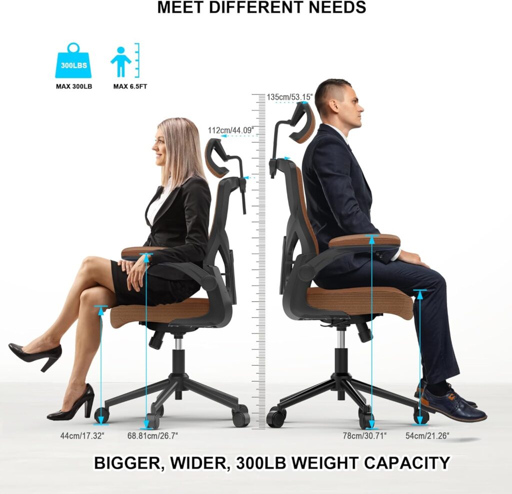 𝑯𝑶𝑴𝑬 𝑶𝑭𝑭𝑰𝑪𝑬 𝑪𝑯𝑨𝑰𝑹, Ergonomic Mesh Desk Chair, High Back Computer Chair- Adjustable Headrest with Flip-Up Arms, Lumbar Support, Swivel Executive Task Chair (Modern, Black)