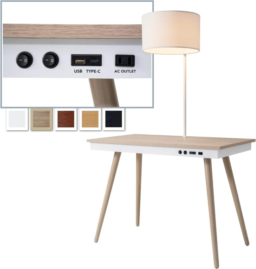 FENLO Future 39 Mid Century Desk for Home Office, Office Desk with USB Charging Station, Mid Century Modern Desk with Wireless Charging, USB, and USB-C Ports