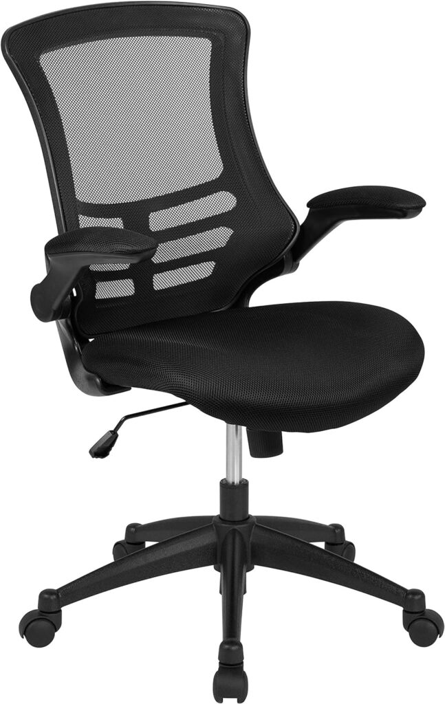 Flash Furniture Kelista Mid-Back Swivel Office Chair with Adjustable Lumbar Support and Seat Height, Ergonomic Mesh Desk Chair with Flip-Up Armrests, Black