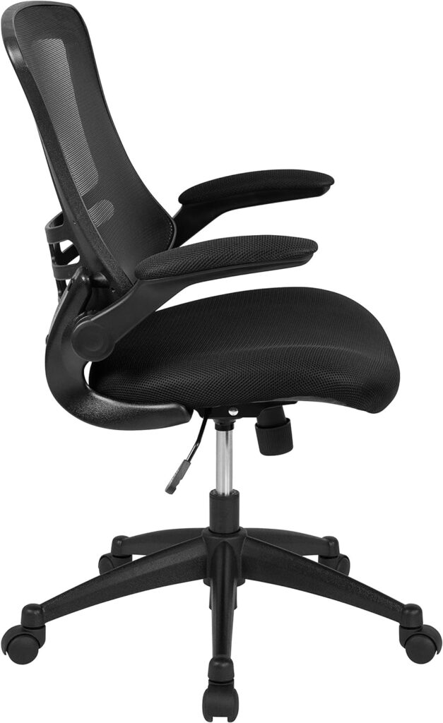 Flash Furniture Kelista Mid-Back Swivel Office Chair with Adjustable Lumbar Support and Seat Height, Ergonomic Mesh Desk Chair with Flip-Up Armrests, Black