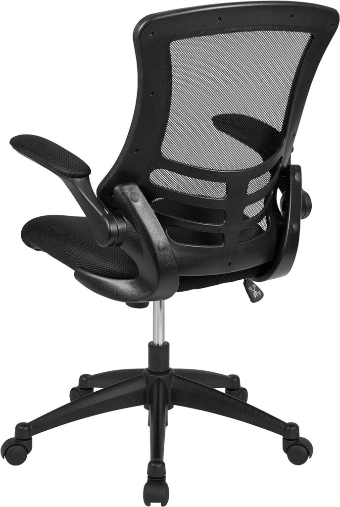 Flash Furniture Kelista Mid-Back Swivel Office Chair with Adjustable Lumbar Support and Seat Height, Ergonomic Mesh Desk Chair with Flip-Up Armrests, Black