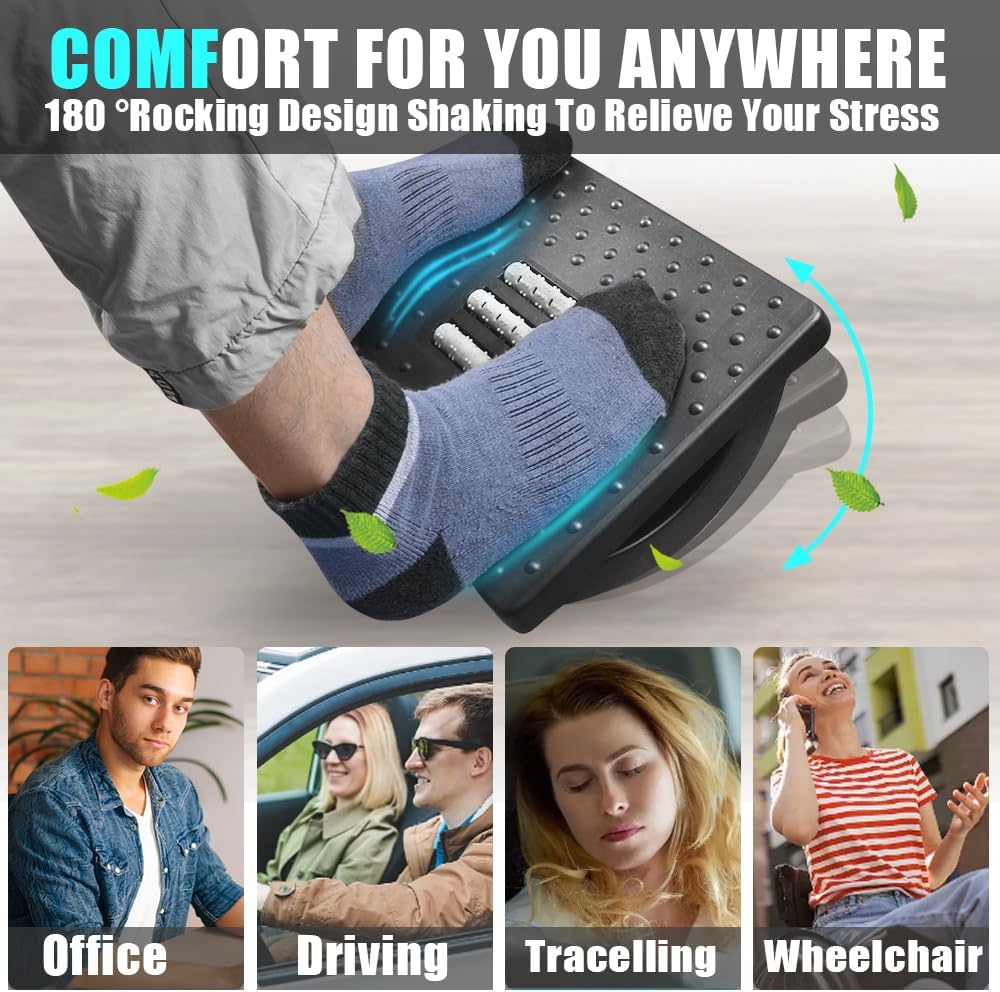 Foot Rest for Under Desk at Work, Rocking Foot Stool Footrest, Ergonomic Footrest for Office Chair with Massage Surface, Foot Stool for Office Chair Home Airplane Travel Back Leg Pain Pressure Relief