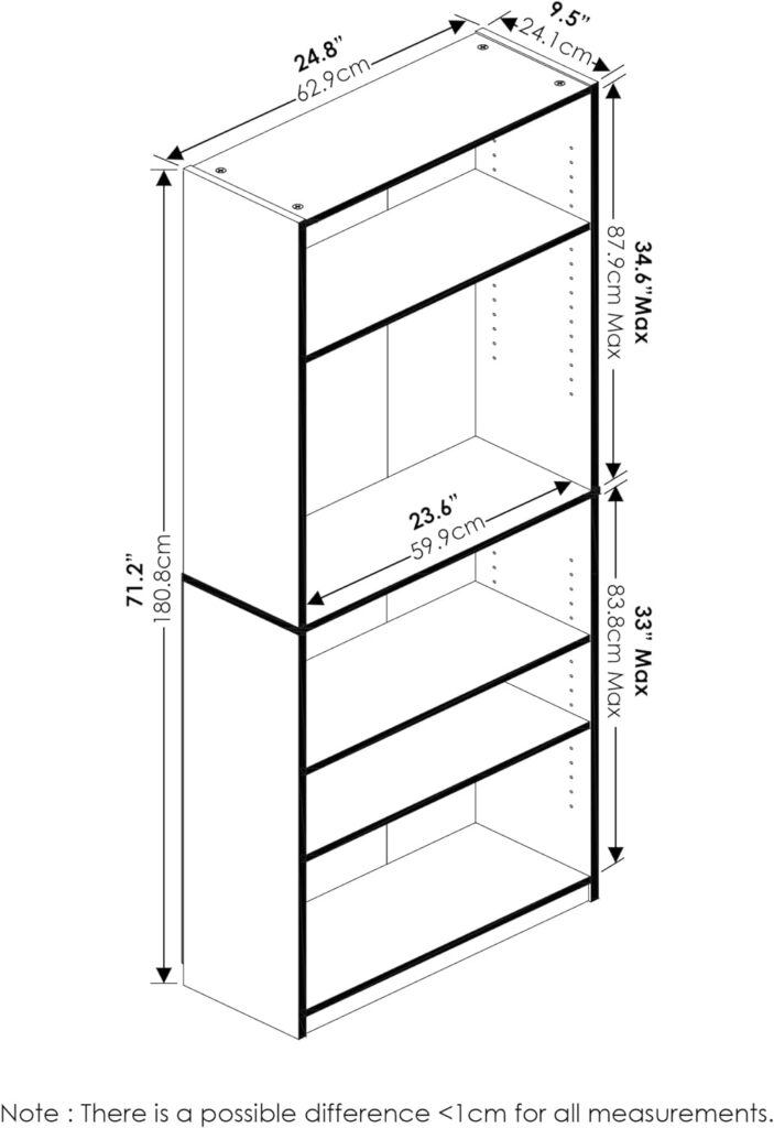 Furinno Jaya Simply Home Adjustable Shelf Bookcase, 5-Tier, Amber Pine