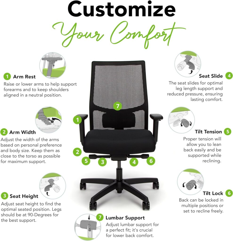 HON Ignition 2.0 Ergonomic Office Chair Mesh Back with Synchro-Tilt Recline, Lumbar Support, Swivel Wheels - Comfortable Home Desk Chairs for Long Hours  Computer Task Work - Executive Black