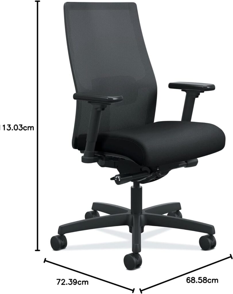 HON Ignition 2.0 Ergonomic Office Chair Mesh Back with Synchro-Tilt Recline, Lumbar Support, Swivel Wheels - Comfortable Home Desk Chairs for Long Hours  Computer Task Work - Executive Black