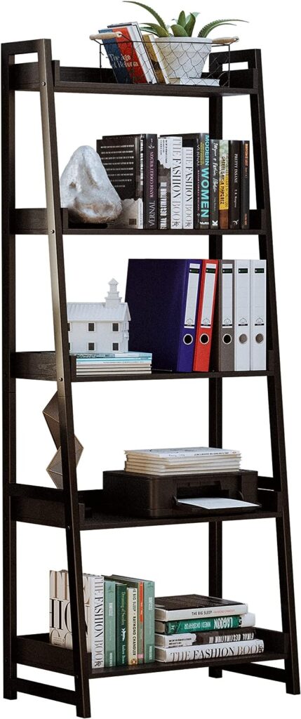 IRONCK Industrial Bookshelf 5-Tier 31.5in Wide, Bookcase Ladder Shelf, Storage Shelves Rack Shelf Unit, Accent Furniture Metal Frame, Home Office Furniture for Bathroom, Living Room