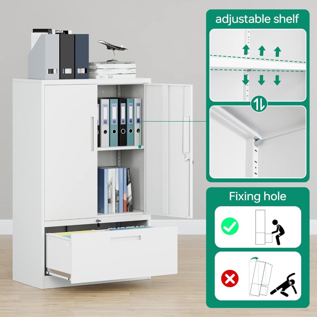 Letaya Metal Lateral File Cabinets with Lock, 2 Drawer Steel Wide Filing Organization Storage Cabinets,Home Office Furniture for Hanging Files Letter/Legal/F4/A4 Size (White-2 Drawer)