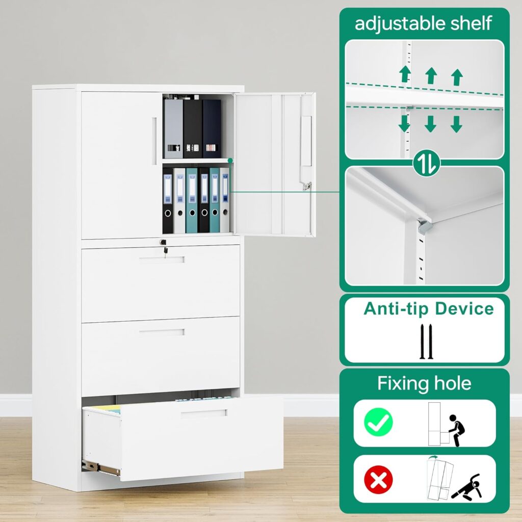 Letaya Metal Lateral File Cabinets with Lock, 2 Drawer Steel Wide Filing Organization Storage Cabinets,Home Office Furniture for Hanging Files Letter/Legal/F4/A4 Size (White-2 Drawer)