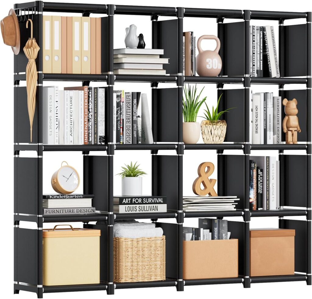 Mavivegue Book Shelf, 16 Cube Storage Organizer, DIY Bookcase, Metal Cube Bookshelf,Tall Book case for Bedroom, Living Room,Office,Closet Storage Organizer, Black Cubicle Storage Rack