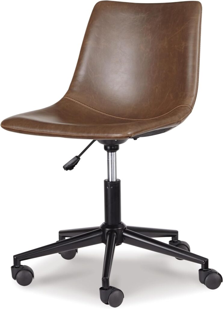 Signature Design by Ashley Faux Leather Adjustable Swivel Bucket Seat Home Office Desk Chair, Brown