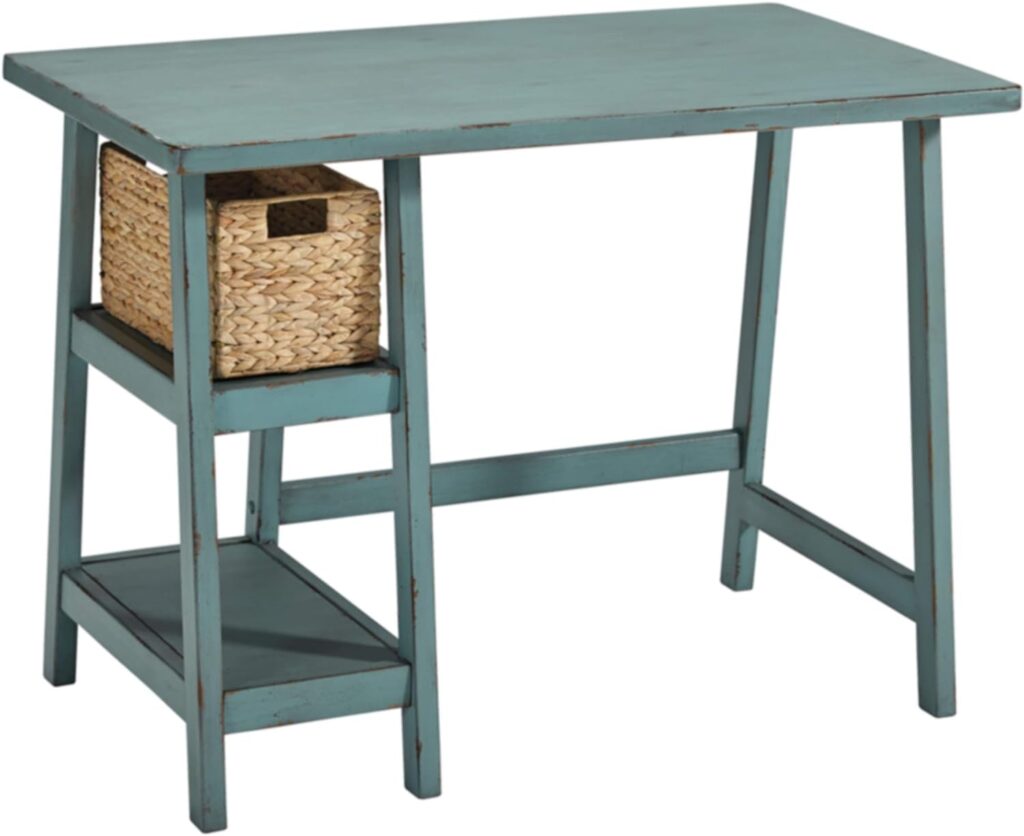 Signature Design by Ashley Mirimyn Vintage 42 Home Office Desk with Basket, Distressed Blue