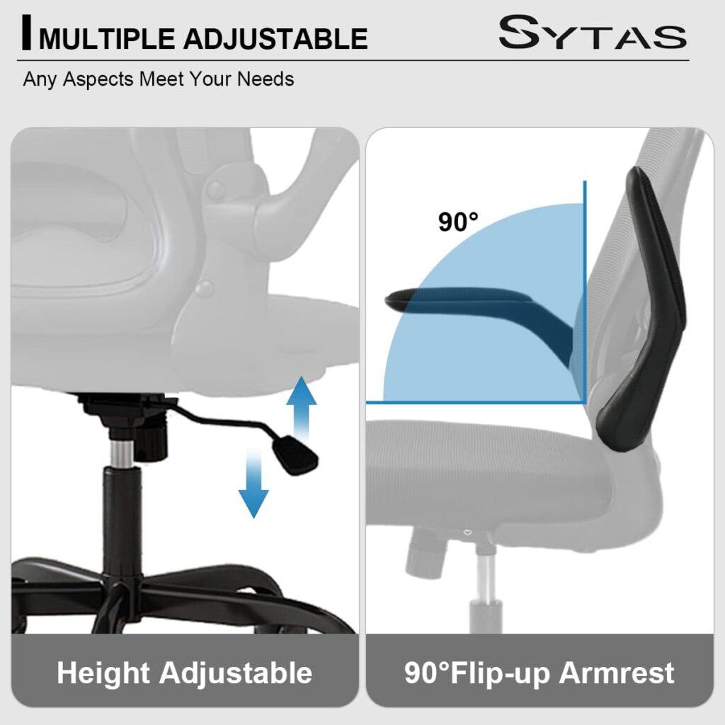 Sytas Home Office Chair Ergonomic, Mesh Desk Chair Lumbar Support, Ergonomic Computer Chair Adjustable Armrest (Gray)