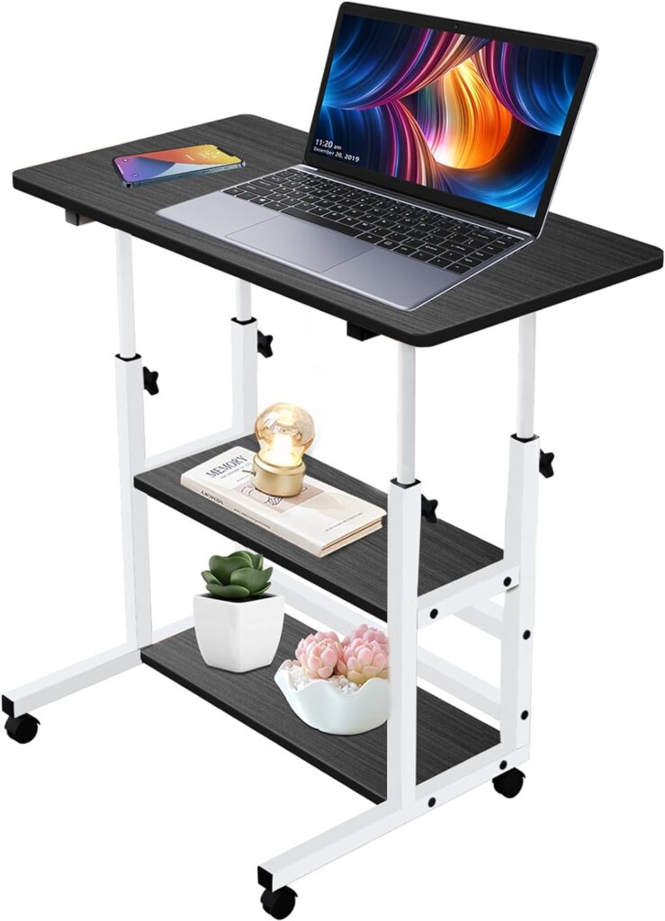 TBXWLRF Standing Desk - Adjustable - Height,Mobile - Home Office Small Desks with Storage  Rolling -Wheels, Modern Portable Study Furniture for Small Spaces of Bedside/Sofa Side (15.7x23.6,Black)