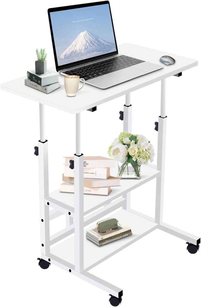 TBXWLRF Standing Desk - Adjustable - Height,Mobile - Home Office Small Desks with Storage  Rolling -Wheels, Modern Portable Study Furniture for Small Spaces of Bedside/Sofa Side (15.7x23.6,Black)