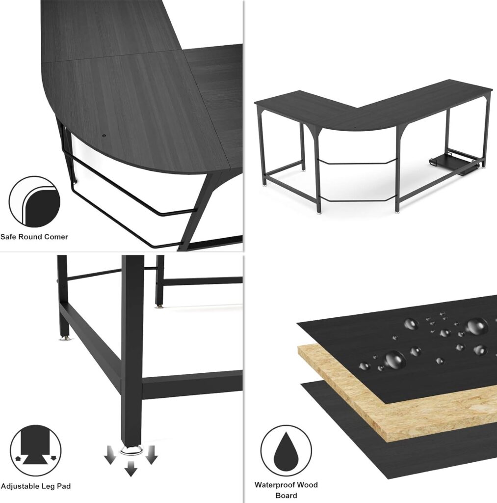 Teraves Reversible L Shaped Desk White - 66.1 Corner Gaming Computer Desk, Office Workstation Modern Home Study Writing Wooden Table