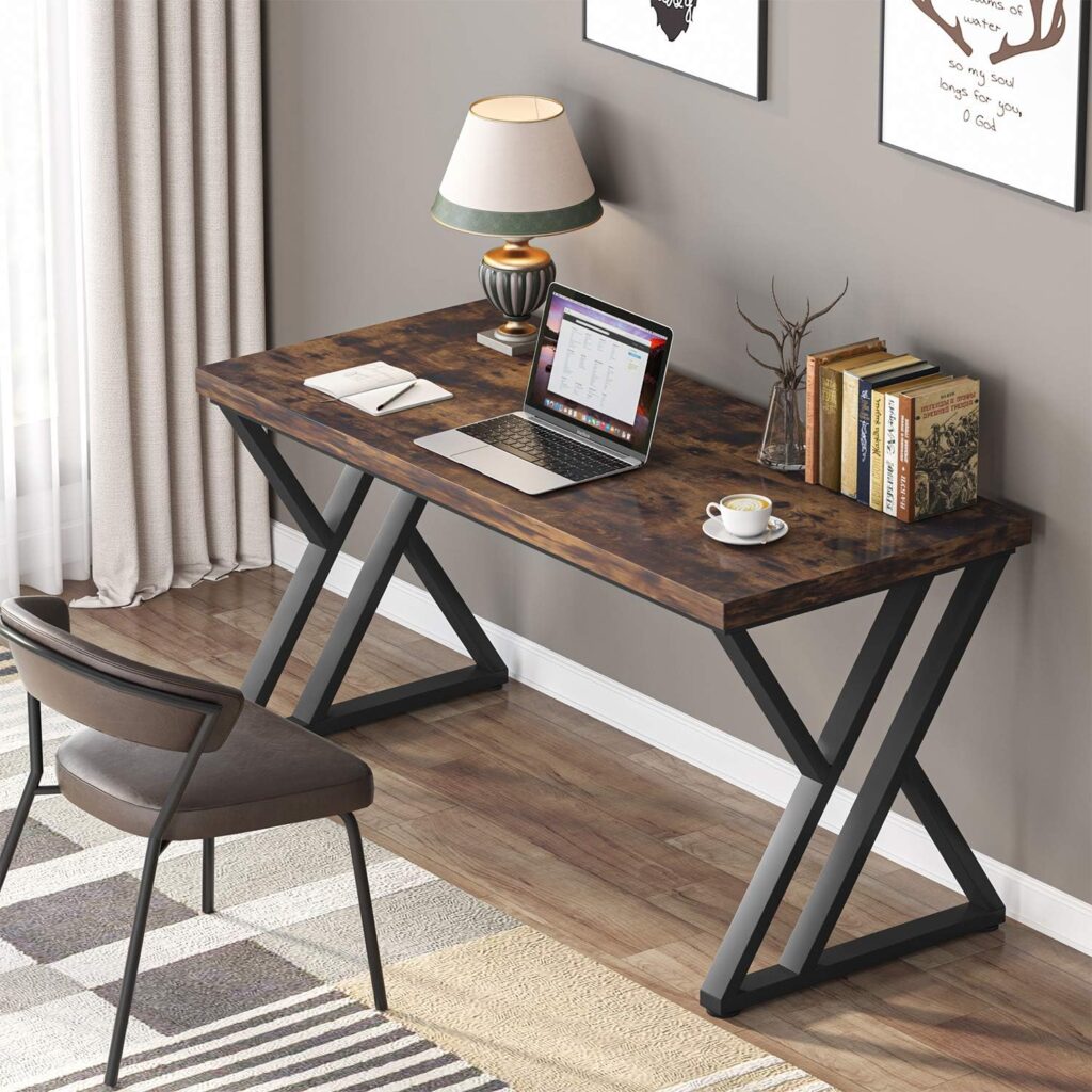 Tribesigns Writing Computer Desk, 55 inch Heavy Duty Study Desk with Z-Shaped Metal Leg, Modern Simple Home Office Computer Desk, Grey