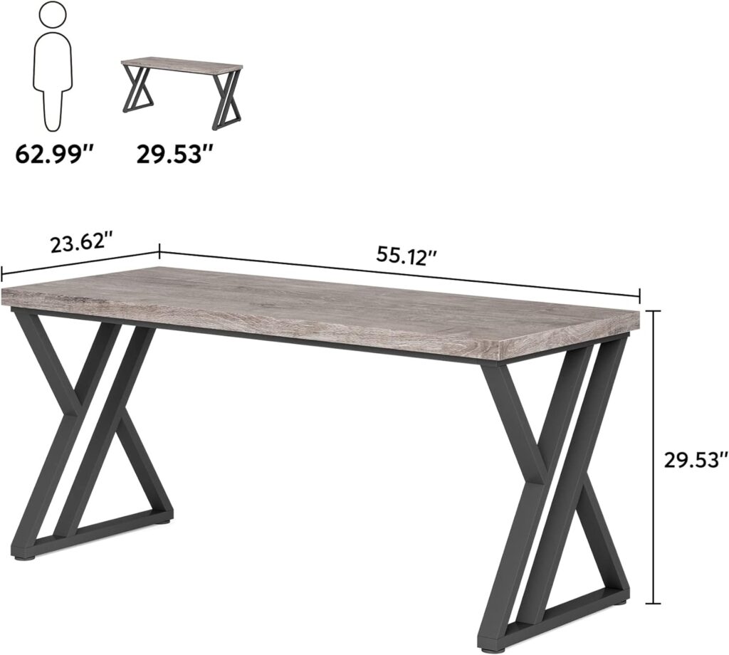 Tribesigns Writing Computer Desk, 55 inch Heavy Duty Study Desk with Z-Shaped Metal Leg, Modern Simple Home Office Computer Desk, Grey