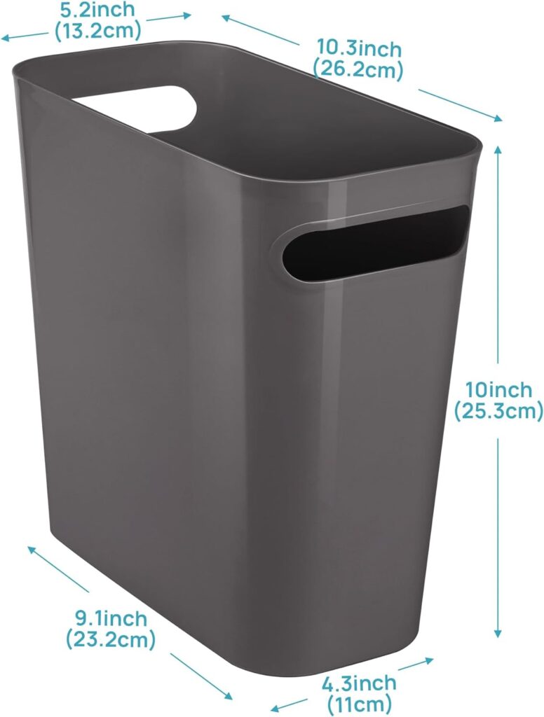 Vtopmart 4 Pack Plastic Small Trash Can, 1.5 Gallon/5.7 L Office Charcoal Bin with Built-in Handle, Slim Waste Basket for Bathroom, Bedroom, Home Office, Living Room, Kitchen