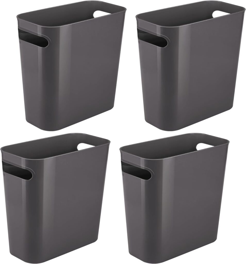 Vtopmart 4 Pack Plastic Small Trash Can, 1.5 Gallon/5.7 L Office Charcoal Bin with Built-in Handle, Slim Waste Basket for Bathroom, Bedroom, Home Office, Living Room, Kitchen