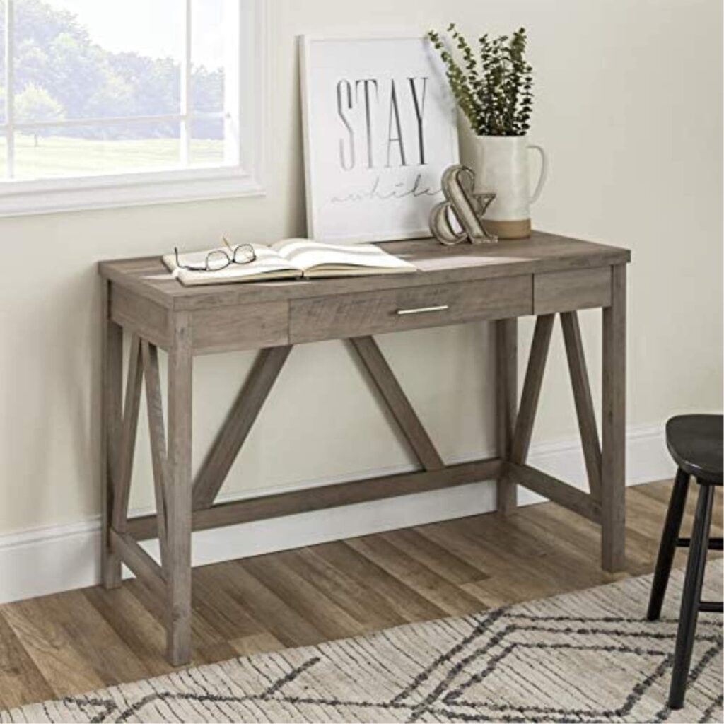 Walker Edison Rustic Farmhouse Wood Computer Writing Desk Home Office Workstation Small, 46 Inch, Grey