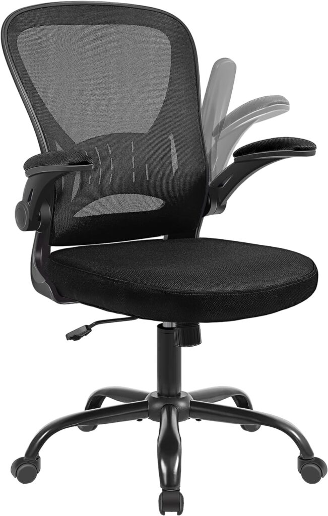 Youhauchair Mesh Office Chair, Ergonomic Computer Chair with Flip-up Arms and Lumbar Support, Height Adjustable Home Office Desk Chairs, Black