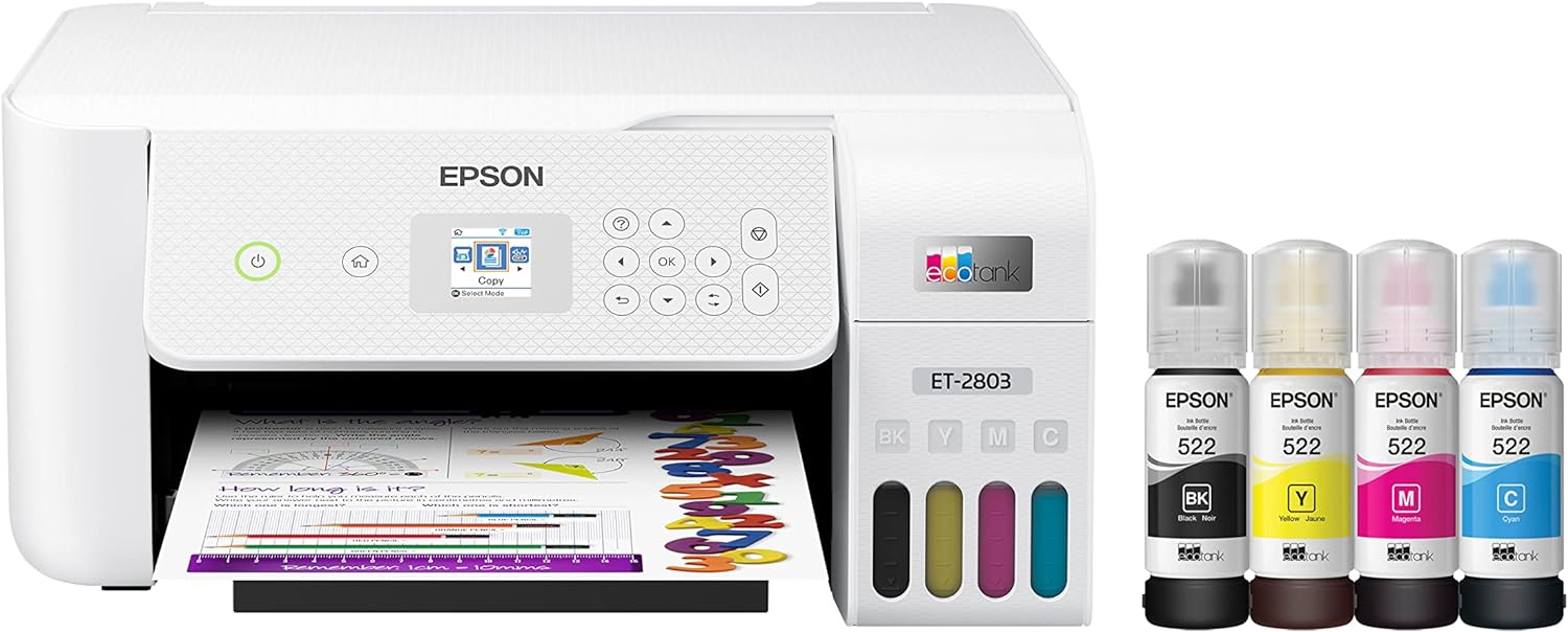 Epson EcoTank ET-2800 Wireless Color All-in-One Cartridge-Free Supertank Printer with Scan and Copy â€“ The Ideal Basic Home Printer - Black, Medium