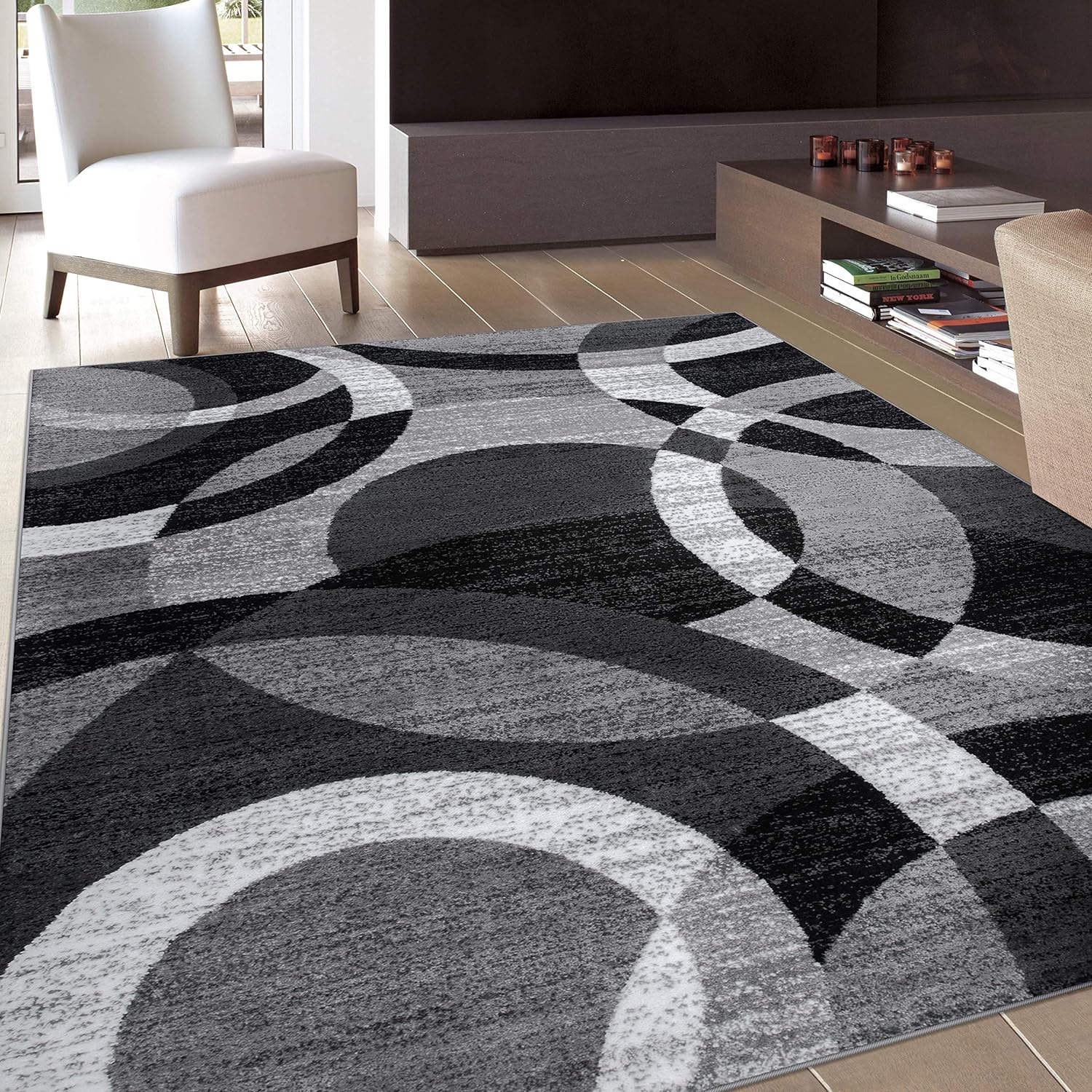 Rugshop Contemporary Abstract Circles Perfect for high Traffic Areas of Your Living Room,Bedroom,Home Office,Kitchen Area Rug 33 x 5 Gray